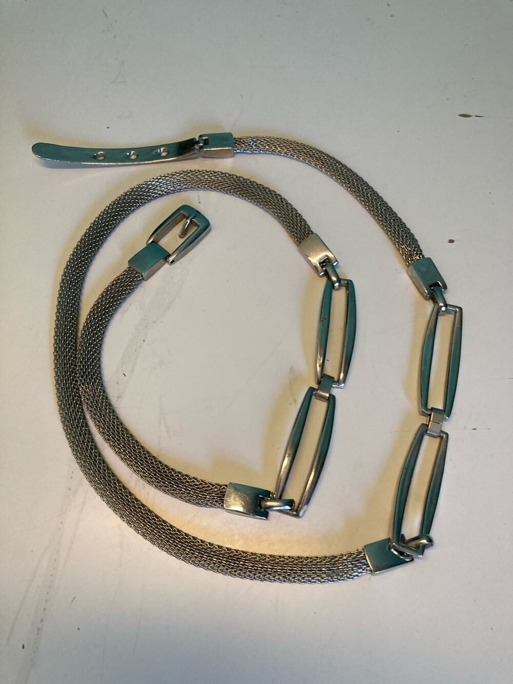 Vintage 70s 80s Silver Metal Mesh Chain Belt with Geometric Links 36"-37"  Waist